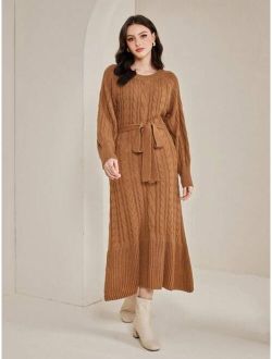 Mulvari Cable Knit Belted Sweater Dress
