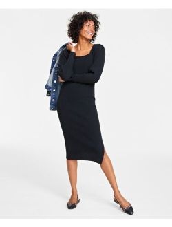 On 34th Women's Square-Neck Rib-Knit Midi Dress, Created for Macy's