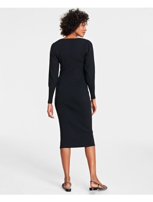On 34th Women's Square-Neck Rib-Knit Midi Dress, Created for Macy's