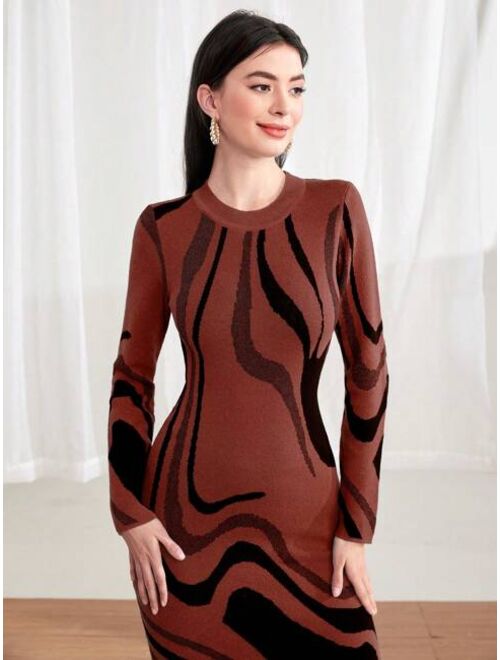 SHEIN Mulvari Women s Zebra Pattern Sweater Dress