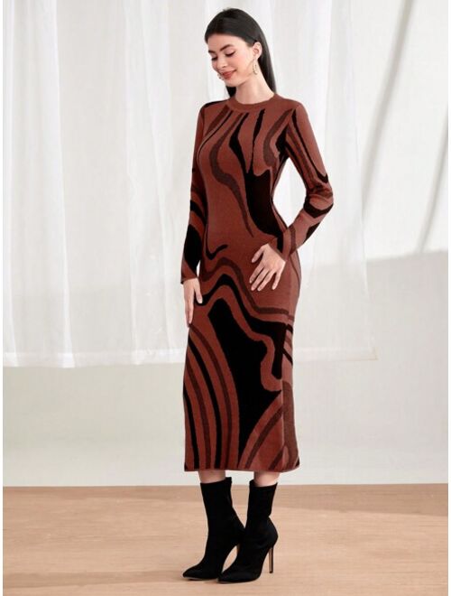 SHEIN Mulvari Women s Zebra Pattern Sweater Dress