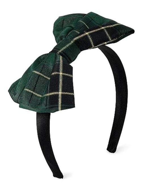 The Children's Place Girls' Christmas Hair Accessories, Headband, Clips and Bow, Red Plaid, NO_Size