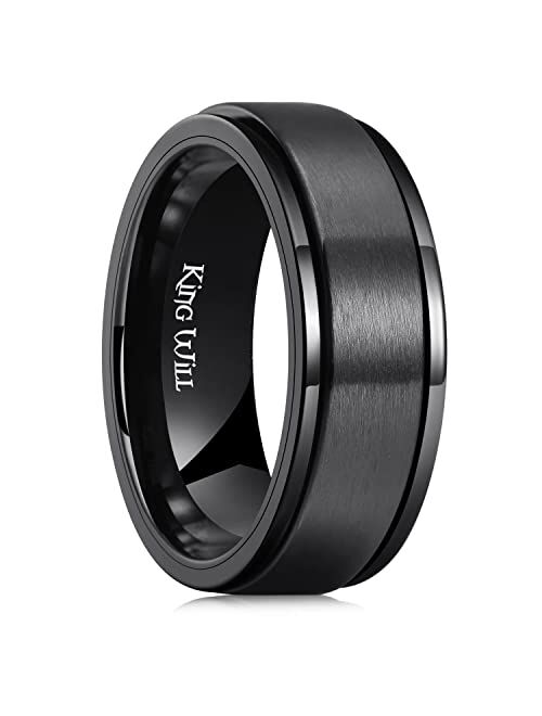 King Will 8mm Black/Silver/Gold Stainless Steel Spinner Ring For Men Women Stress Anxiety Relief Ring Fidget Ring For Unisex Adults Teens Brushed/Sand Blast/Cross sand/Po