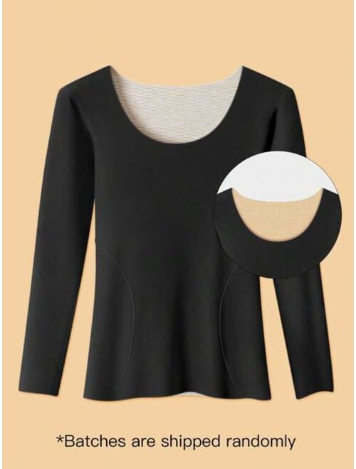 Shein Women's Thermal Base Layer Top, Solid Color, Round Neck, Slim Fit, Long Sleeve, Suitable For Both Underwear And Outerwear