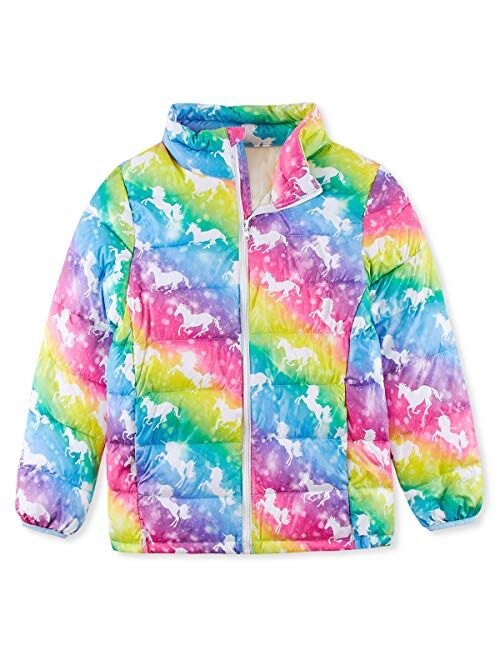 Enlifety Girls Puffer Jacket Cute Print Warm Puffy Coat Outwear with Pockets for Fall Winter Spring Size 4-12T