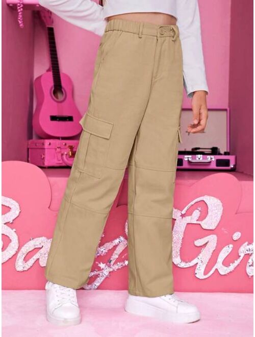 SHEIN Tween Girl Flap Pocket Side Cargo Pants