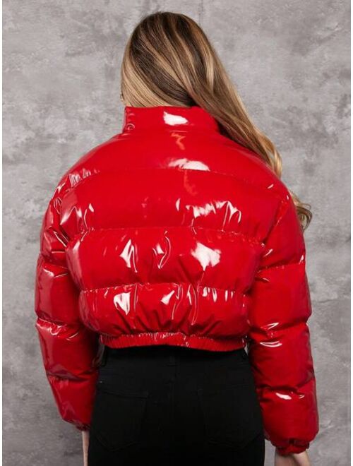 Shein Teen Girl Slant Pocket Zip Up Puffer Coat for Christmas