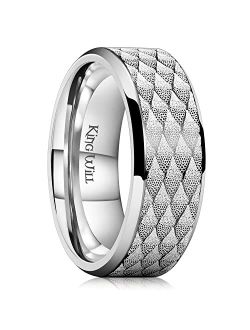 King Will 8mm Mens Silver Black Stainless Steel Ring Black/Silver Laser Spray Wave Pattern Plated Matte Finish Wedding Band Rings Polished Beveled Edge Comfort Fit