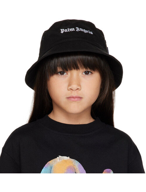 PALM ANGELS Kids Black Logo Bucket Hat