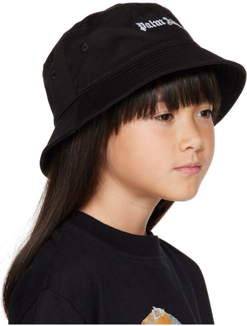 PALM ANGELS Kids Black Logo Bucket Hat