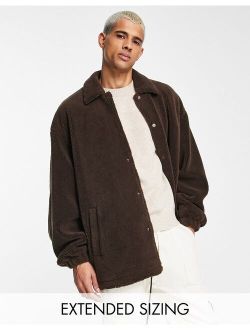 extreme oversized borg coach jacket in brown
