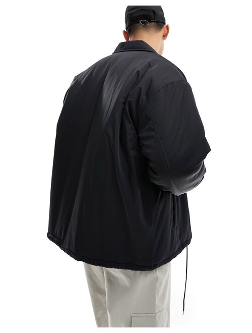 ASOS DESIGN oversized nylon coach jacket with back print in black and white