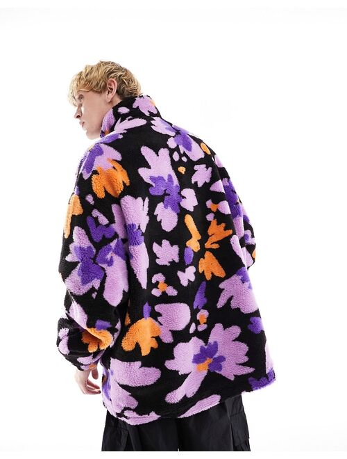 ASOS DESIGN extreme oversized borg fleece coach jacket in floral print