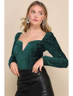 Incredibly Stunning Emerald Velvet Plisse Long Sleeve Top