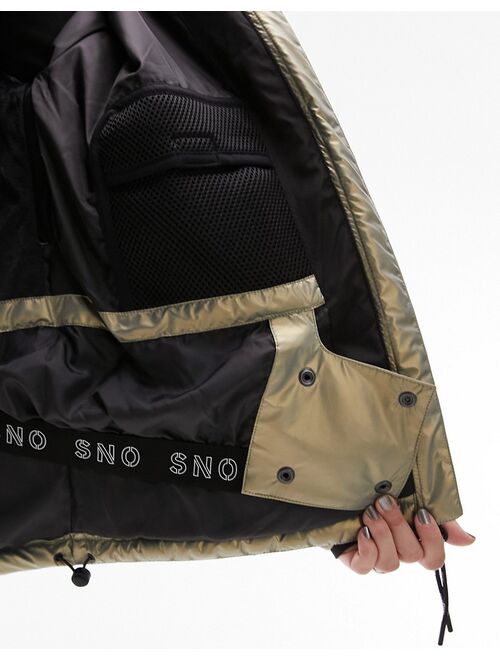 Topshop Sno high shine ski puffer jacket in gold metallic