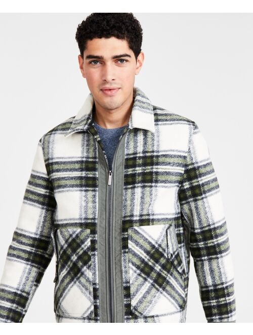 NATIVE YOUTH Men's Padded Zip-Front Check Coach Jacket