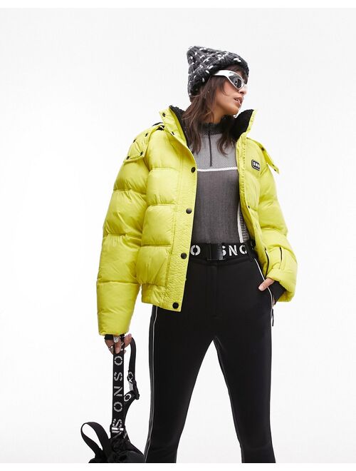 Topshop Sno ski hooded puffer jacket in chartreuse