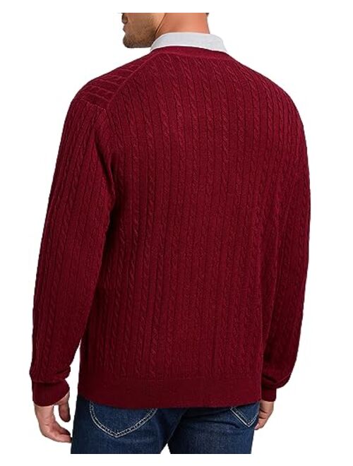 Kallspin Men's Cardigan Sweater Wool Blend Cable Knit V Neck Buttons Cardigan with Pockets