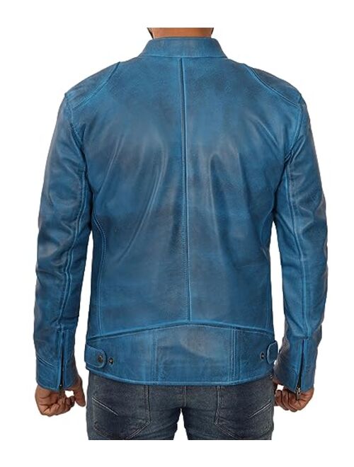 Decrum Leather Jacket Men - Real Lambskin Cafe Racer Style Motorcycle Leather Jackets For Mens