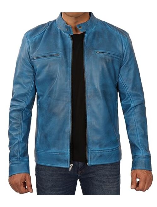 Decrum Leather Jacket Men - Real Lambskin Cafe Racer Style Motorcycle Leather Jackets For Mens
