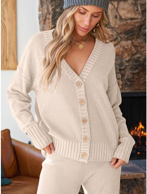 LILLUSORY Womens Cardigan Pants Sets 2 Piece Slouchy Loungewear Sweater Sets