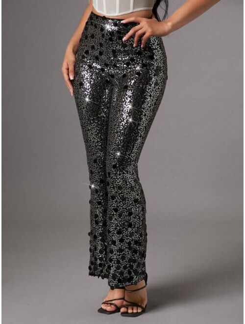 SHEIN BAE Christmas Sequin Flare Leg Pants