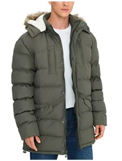 Rejork Men's Long Winter Coats Warm Water Resistant Puffy Hooded Windbreaker Insulated Thicken Jackets with Hood