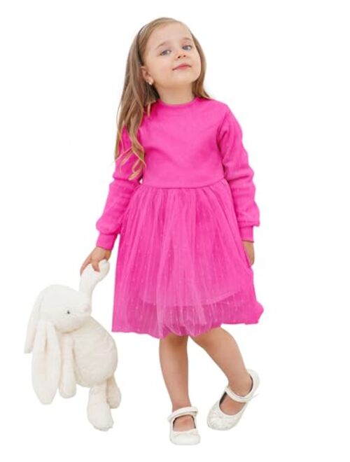BFUSTYLE Baby Girls Tulle Dress Toddler Kids Long Sleeve Knit Dresses 1-5 Years