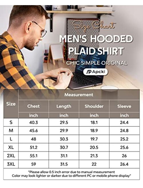 APCKI Mens Hoodie Plaid Shirt Long Sleeve Lightweight Flannel Shirt Jackets Casual Button Down Proclub Shirt