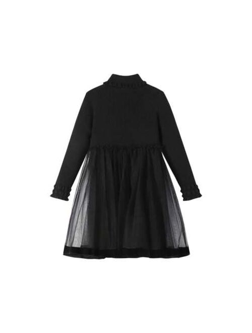 Annil Brand View Products > Annil Children's Dress Long sleeved Sweater Mesh Autumn and Winter Middle School Children's Fashion Sweet and Fashionable Princess Dress