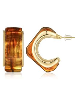 KissYan Acrylic Teardrop Earrings for Women, 14K Gold Plated Resin Chunky Hoop Earrings, Lightweight Hollow Open Drop Hoops Translucent Hypoallergenic Vintage Fashion Jew