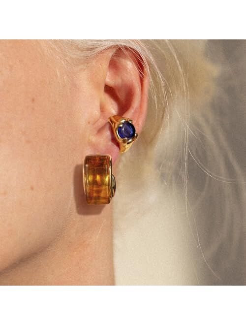 KissYan Acrylic Teardrop Earrings for Women, 14K Gold Plated Resin Chunky Hoop Earrings, Lightweight Hollow Open Drop Hoops Translucent Hypoallergenic Vintage Fashion Jew