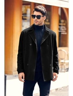 Bbalizko Mens Classic Pea Coat Notched Collar Slim Fit Double Breasted Winter Warm Heavyweight Trench Coats