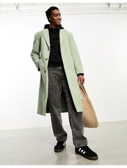 relaxed wool look overcoat in sage green