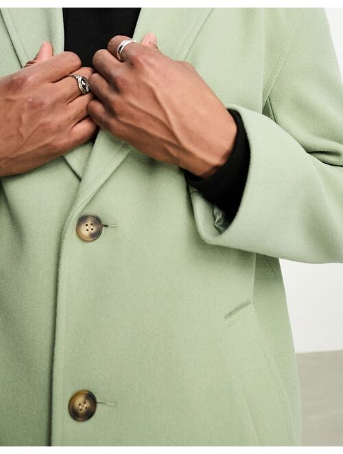 ASOS DESIGN relaxed wool look overcoat in sage green