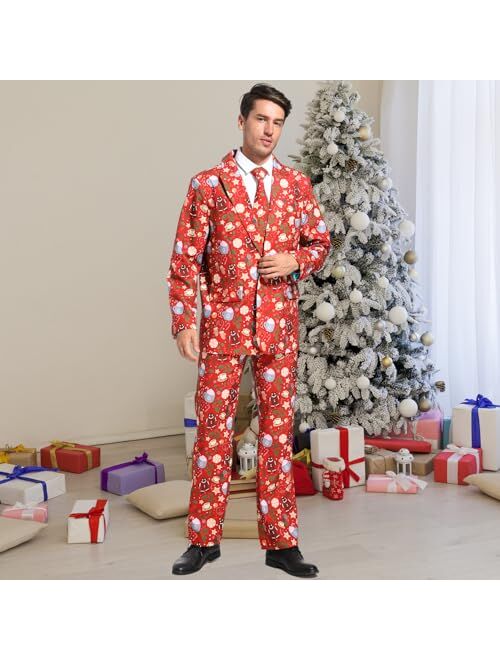 Gardentime Christmas Suits for Men Party Ugly Funny Costume Adult Novelty Mens Xmas Jacket Outfit Cosplay with Pants Tie