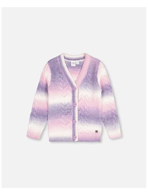 DEUX PAR DEUX Girl Lavender Gradient Knitted Cable Long Cardigan - Toddler|Child