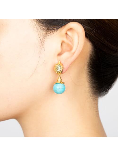 POSUR Turquoise Grape Leaf Beaded Balls Dangle 14K Gold Plated Earings for Women Gold Silver Drop Earings for Teen Girls Gifts