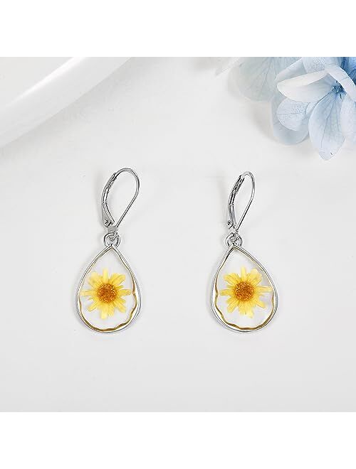 Onefinity Pressed Dry Flowers Teardrop Earrings Drop Dangle Pressed Flowers Earring Pressed Flowers Jewelry Gifts for Women