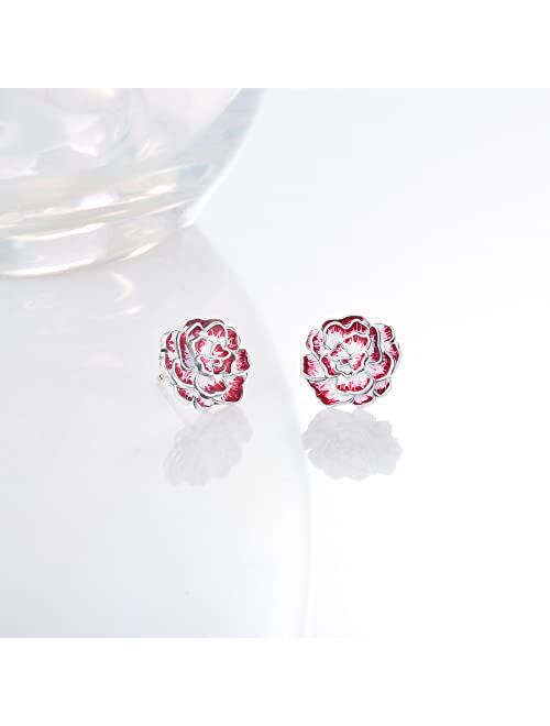 CHIC & ARTSY Flower Stud Earrings 925 Sterling Silver Flower Stud Earrings Dainty Flower Stud Earrings for Women Fashion Hypoallergenic Mothers Day Earrings Jewelry