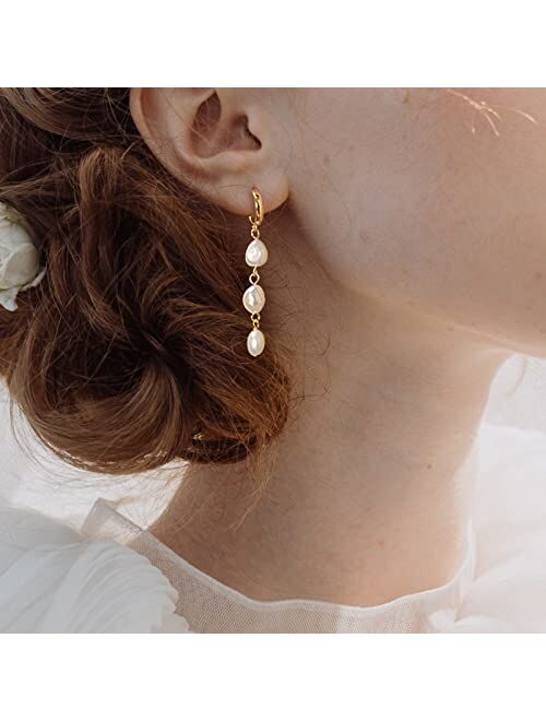 Norvit Baroque Pearl Drop 14K Gold Statement Dangle Earrings for Women