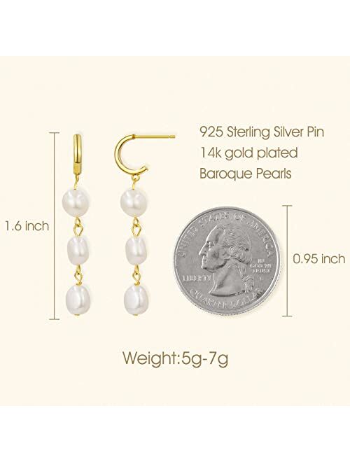 Norvit Baroque Pearl Drop 14K Gold Statement Dangle Earrings for Women