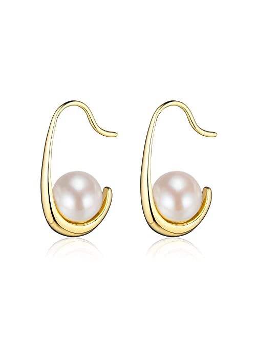 Ailife Gold Pearl Dangle Earrings for Women Girls, 14K Yellow Gold Plated Simple Hypoallergenic Drop Earrings