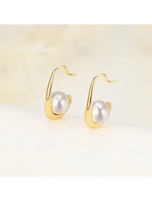 Ailife Gold Pearl Dangle Earrings for Women Girls, 14K Yellow Gold Plated Simple Hypoallergenic Drop Earrings