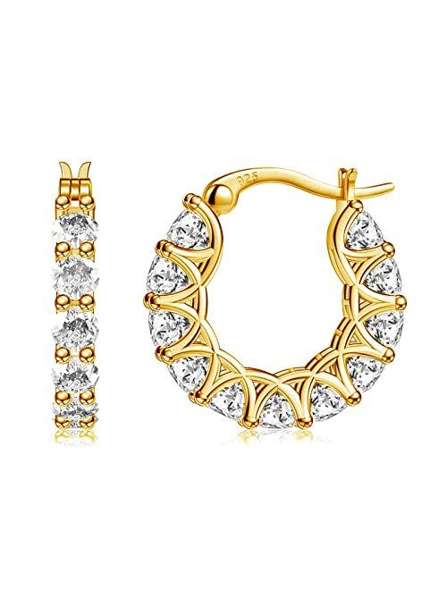 Allencoco Sterling Silver Cubic Zirconia Hoop Earrings and 14k Gold Earrings, Hypoallergenic Diamond Huggies Earrings for Women