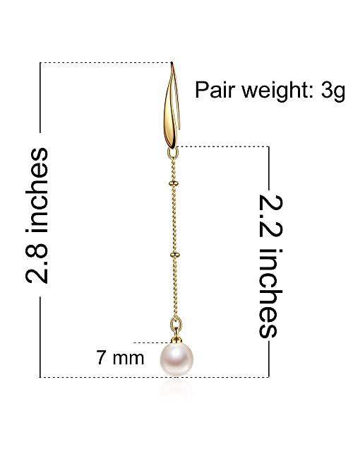 Cowlyn Pearl Earring Drop Dangle Hook Long Chain Pendant 18K Gold Hypoallergenic Tassel Earrings Valentine Jewelry for Women Girl