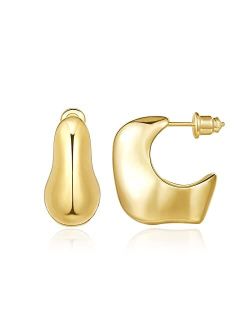 KissYan Chunky Gold Hoop Earrings for Women, 14K Gold Plated Lightweight Hollow Open Hoops Thick Teardrop Earrings Sterling Silver Post Fashion Jewelry Gifts