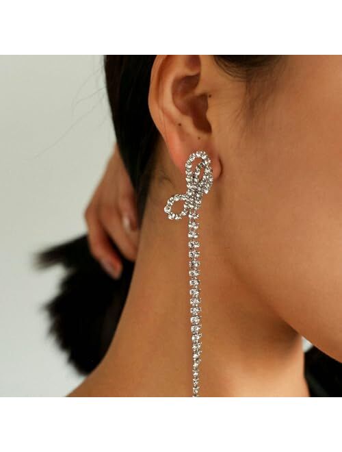 Luxval Rhinestones Earrings for Women silver rhinestone earrings Sparkly Long Linear Dangle Earrings Dangle Tassels Statement Earrings Bridal Wedding