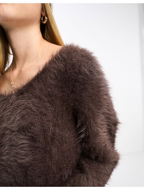 Urban Revivo fluffy oversized sweater in chocolate brown