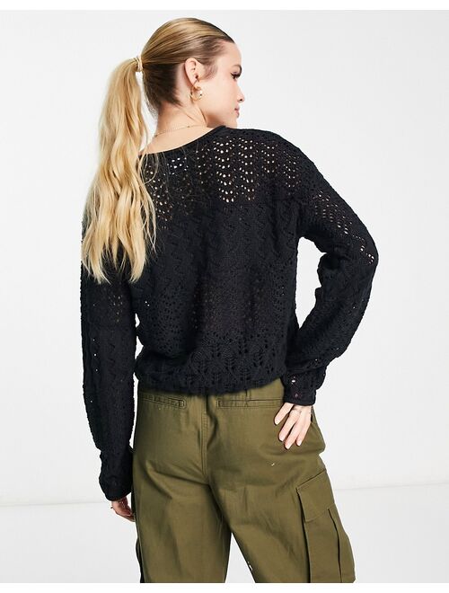 ASOS Tall ASOS DESIGN Tall crew neck sweater in mixed pointelle stitch in black